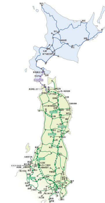 JR東日本とJR北海道路線